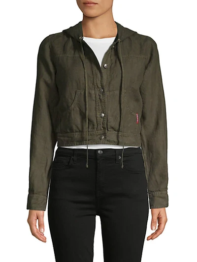 Shop Hard Tail Cropped Hooded Denim Jacket In Olive