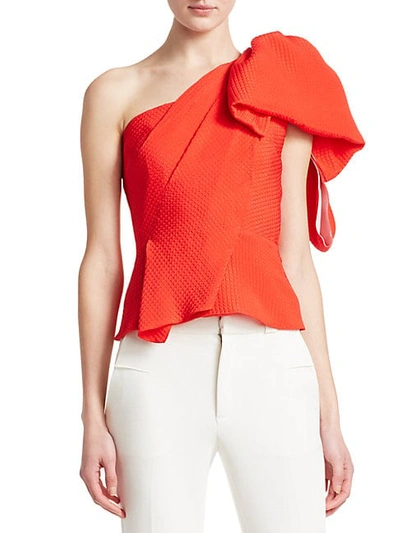 Shop Roland Mouret Toulon One-shoulder Silk Blouse In Bright Red