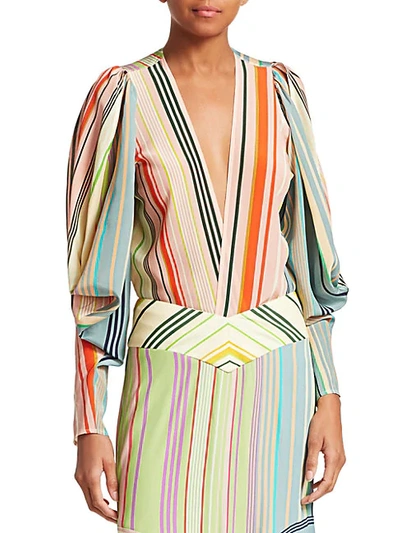 Shop Silvia Tcherassi Calendonia Silk Bodysuit In Summer Stripes