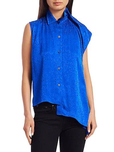 Shop Balenciaga Asymmetric Jacquard Blouse In Blue