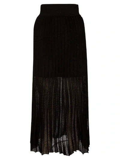 Shop Balmain Pleated Long Skirt In Black