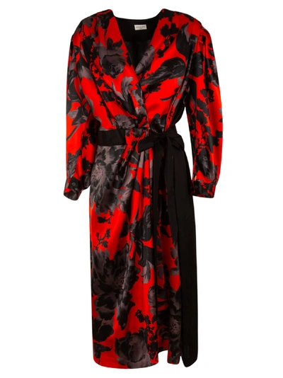 Shop Dries Van Noten Belt-tie Wrapped Dress In Black/red/grey