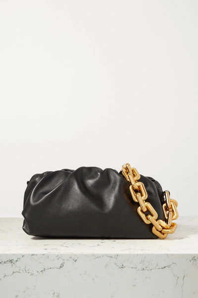 Shop Bottega Veneta The Pouch Chain-embellished Gathered Leather Clutch In Black