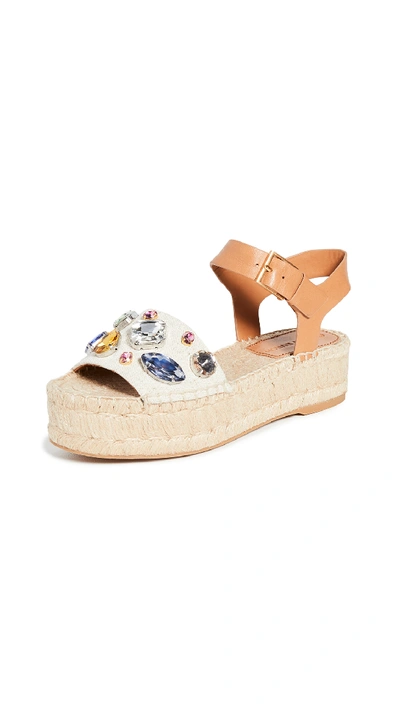 Shop Tory Burch Crystal Raffia Platform Espadrilles 30mm In Natural/desert Camel