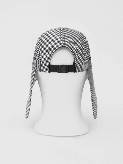 Shop Burberry Logo Appliqué Check Bonnet Cap In Black/white