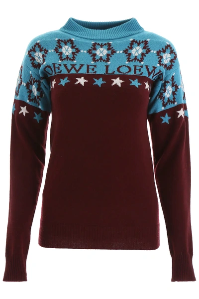 Shop Loewe Jacquard Logo Pullover In Red,light Blue,white