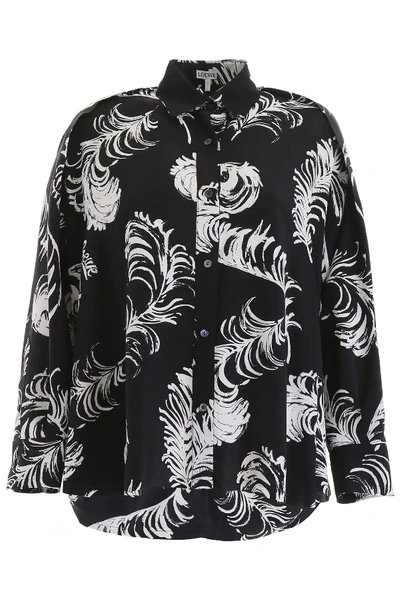 Shop Loewe Feather Print Blouse In Black,white