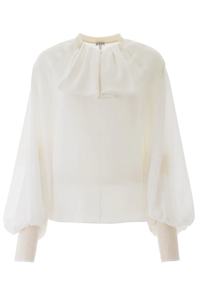 Shop Loewe Blouse With Scarf Collar In White