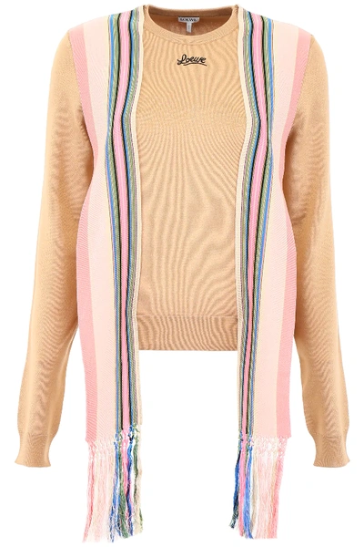 Shop Loewe Pullover With Striped Bands In Beige,pink,blue