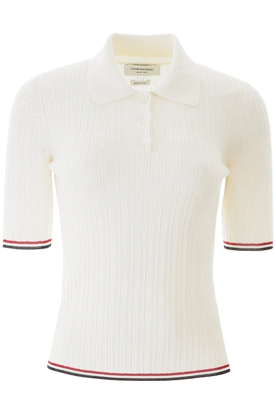 Shop Thom Browne Knit Polo Shirt In White