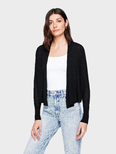 Shop White + Warren Linen Cropped Swing Cardigan Sweater In Black