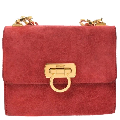 Pre-owned Ferragamo Red Suede Leather Gancini Crossbody Bag
