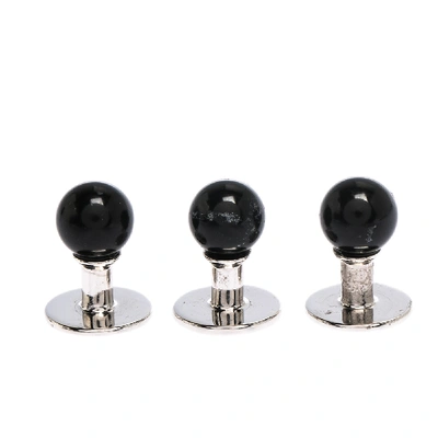 Pre-owned Gucci Onyx 18k White Gold Set Of 3 Shirt Studs In Black