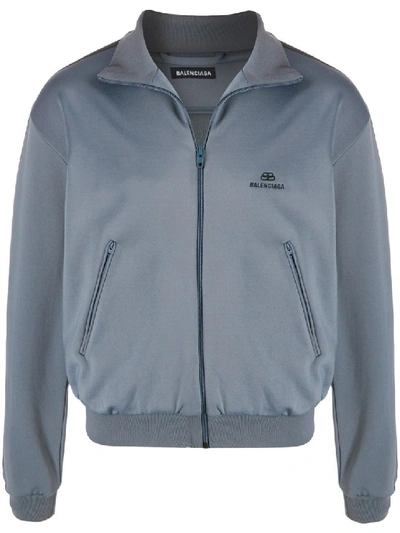 Shop Balenciaga Zip-up Logo Track Jacket In Grey