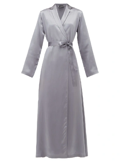 Shop La Perla Belted Long Silk-satin Robe In Grey