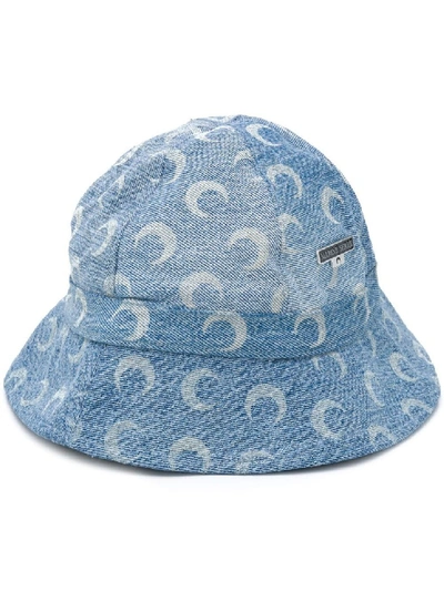 Shop Marine Serre Denim Crescent Moon Bucket Hat In Blue