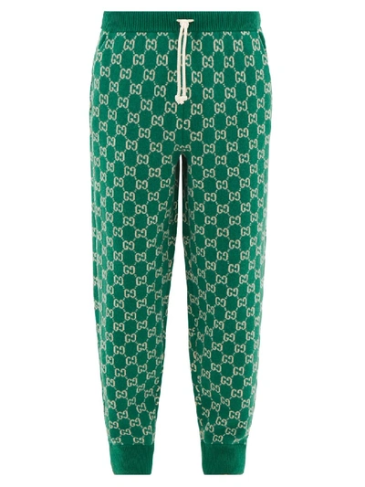 Shop Gucci Gg-jacquard Wool-blend Track Pants In Green