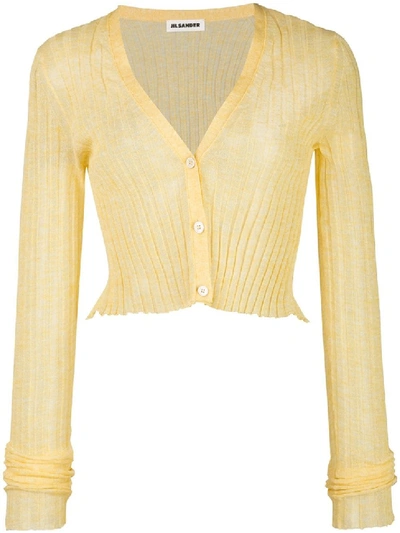 Shop Jil Sander Yellow Semi-sheer Cropped Cardigan