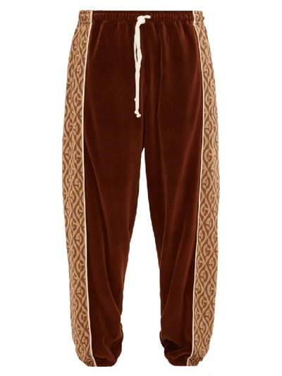 Shop Gucci G-jacquard Velour Track Pants In Brown