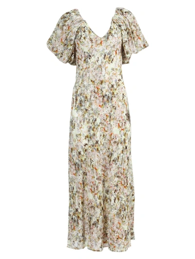 Shop Co Green And Ivory Floral Dress In Multilor