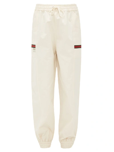 Shop Gucci Web-striped Cotton-canvas Track Pants In White