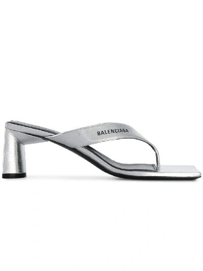 Shop Balenciaga Metallic Silver Crinkled Slide Sandals