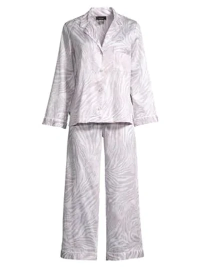 Shop Natori 2-piece Zebra Sateen Pajama Set In Silver Peal White
