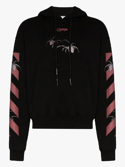 Shop Off-white Mens Black Spider Arrows Print Cotton Hoodie