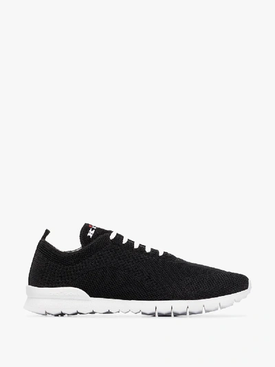 Shop Kiton Black Fully Knit Leather Sneakers