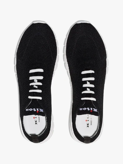 Shop Kiton Black Fully Knit Leather Sneakers