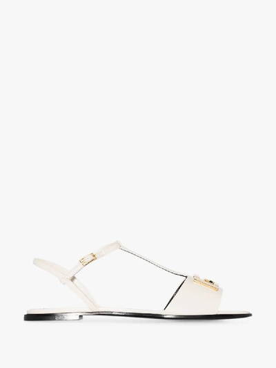 Shop Givenchy Neutrals Cream Mystic T-bar Leather Sandals