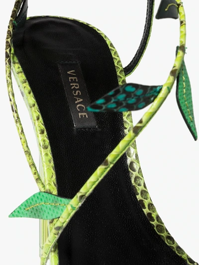 Shop Versace Womens Black Green 110 Snake Print Leaf Leather Sandals