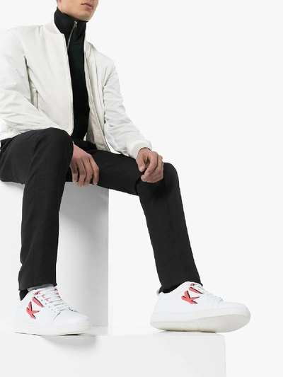 Shop Kiton White Logo Print Leather Sneakers