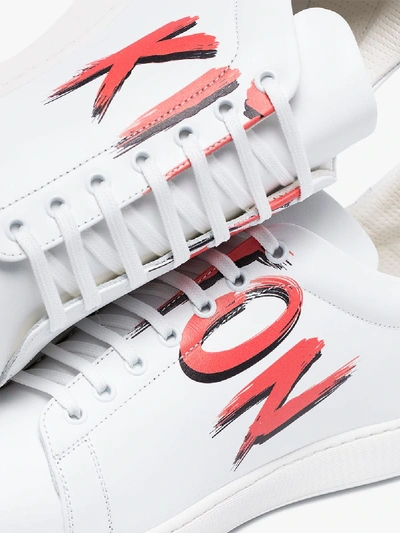 Shop Kiton White Logo Print Leather Sneakers