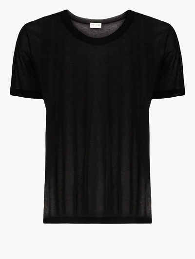 Shop Saint Laurent Mens Black Sheer Cotton T-shirt