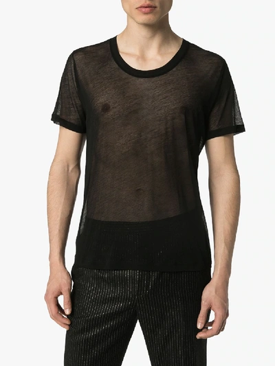Shop Saint Laurent Mens Black Sheer Cotton T-shirt