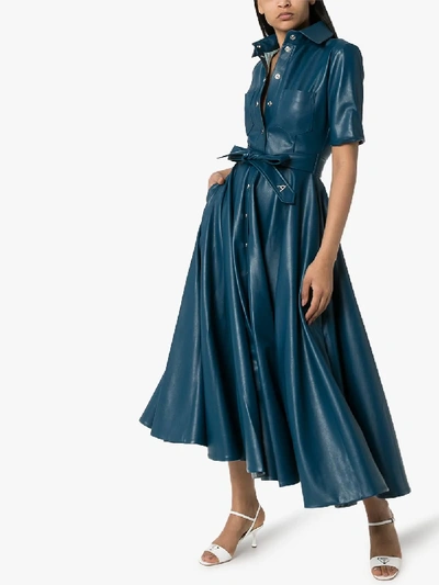 Shop Anouki Vegan Leather Flared Shirt Dress In Blue
