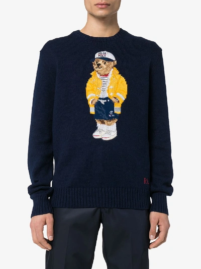 Shop Polo Ralph Lauren Polo Bear Crew Neck Sweater In Blue