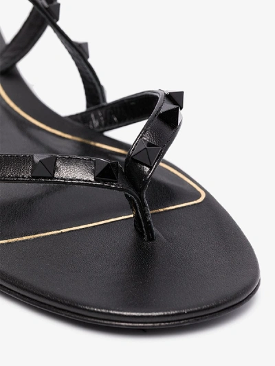 Shop Valentino Black Rockstud Flair Flat Sandals