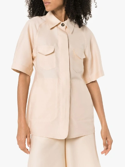 Shop Lvir Silk Shirt Jacket In Neutrals