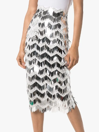 Shop Anouki Metallic Fringed Sequin Pencil Skirt In Silver