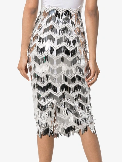 Shop Anouki Metallic Fringed Sequin Pencil Skirt In Silver