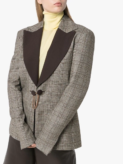 Shop House Of Holland Contrast Lapel Checked Wool Blazer In Brown