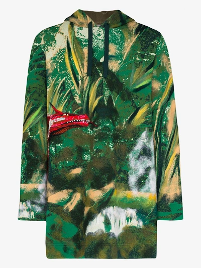 Shop Valentino Red Dragon Embroidered Hoodie In Green