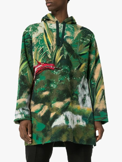 Shop Valentino Red Dragon Embroidered Hoodie In Green