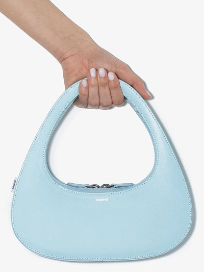 Shop Coperni Light Blue Swipe Baguette Leather Shoulder Bag