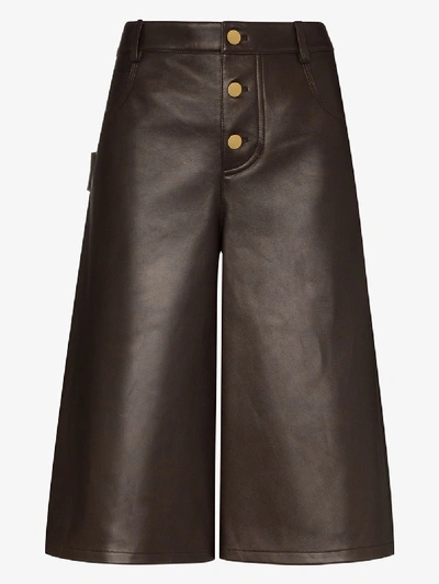 Shop Bottega Veneta Wide Leg Leather Shorts In Brown
