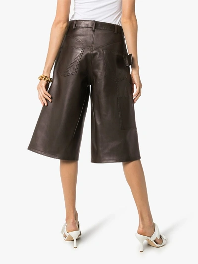 Shop Bottega Veneta Wide Leg Leather Shorts In Brown