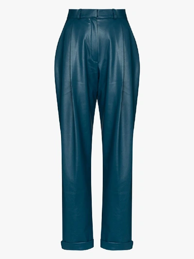 Shop Anouki Vegan Leather Pleated Trousers In Blue