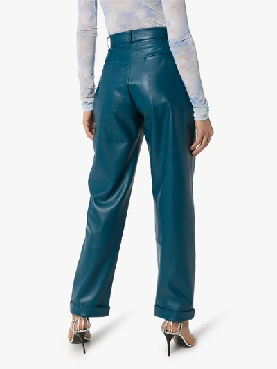 Shop Anouki Vegan Leather Pleated Trousers In Blue